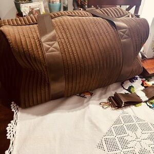Anthropologie Golden Chocolate Quilted Overnight Bag